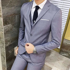 Suit Vest Pants 3 Pcs Set / 2023 Fashion New Men's Casual Boutique Business Solid Color Wedding Groom Suits Trousers Waistcoat SHOWLU FASHION STORE