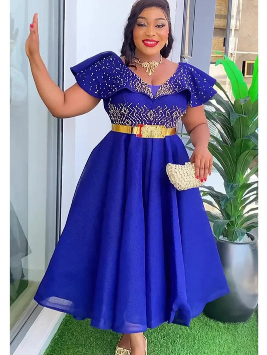 Plus Size African Wedding Party Dresses for Women 2024 New Dashiki Ankara Evening Gown Elegant Turkey Outfit Robe Africa Clothes SHOWLU FASHION STORE
