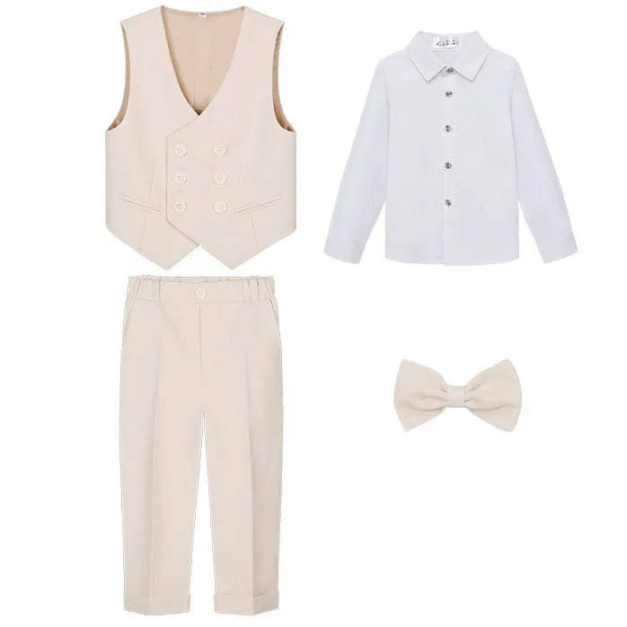 JUCPKID Children's Vest 3/4pcs Suit Formla Elegant Kids Boys Wedding Suit Kids Waistcoat Pants Bowtie Boys Suits Outfits Set SHOWLU FASHION STORE
