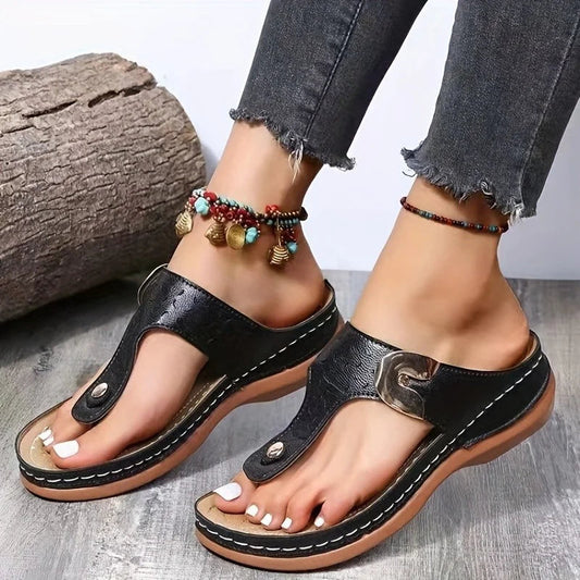 2023 Summer Women Wedge Sandals Premium Orthopedic Open Toe Sandals Vintage Anti-slip Leather Casual Female Platform Retro Shoes SHOWLU FASHION STORE