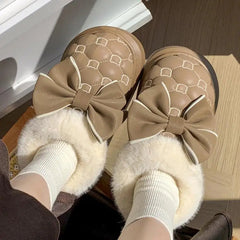 Platform Ankle Boots Female Bowknot Designer Winter Snow Booties Indoor Fluffy Slippers Women House Flats Fashion Footwear Warm SHOWLU FASHION STORE