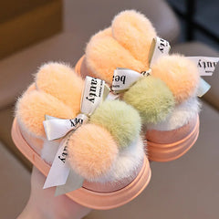 Winter Children Home Slippers Cover Heels Cute Hairball Girls Shoes Soft Non-slip Indoor Baby Boys Cotton Slippers Zapatos Niña SHOWLU FASHION STORE