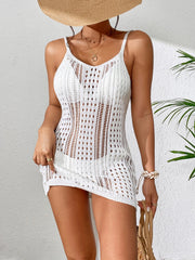 Knitting Hollow Out Texture Swimsuit Cover-Up Sleeveless Sexy See-Through Short Dress Women Summer Sunbathing Beachwear SHOWLU FASHION STORE