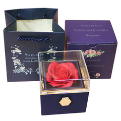 Rotating Forever Rose Jewelry Box Preserved Flowers Proposal Ring Case Gift for Mom Wife Girlfriend Grandma SHOWLU FASHION STORE