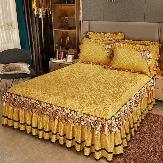 Plush Winter Warm Bedspread on The Bed Thickened Bed Skirt-style Embroidery Cotton Quilt Bedding Cover or Pillowcases SHOWLU FASHION STORE
