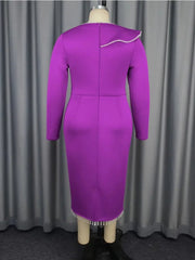 Exquisite Purple Long Sleeve Evening Dress with Pearl Chain Decor Perfect for Special Occasions Combining Elegance Dresses SHOWLU FASHION STORE