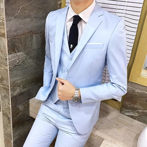 Suit Vest Pants 3 Pcs Set / 2023 Fashion New Men's Casual Boutique Business Solid Color Wedding Groom Suits Trousers Waistcoat SHOWLU FASHION STORE