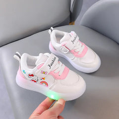 Sanrio LED Kids Shoes for Girls Cute Cartoon Hello Kitty Shoes Summer Girl Kawaii Shoes Soft Bottom Sneakers Casual Shoes SHOWLU FASHION STORE