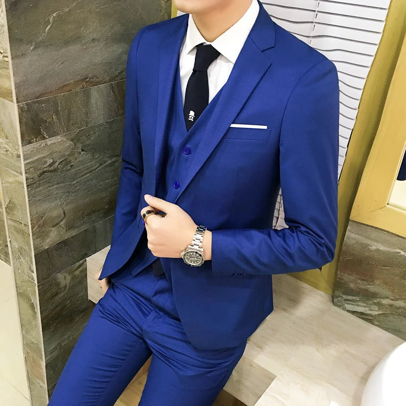 Suit Vest Pants 3 Pcs Set / 2023 Fashion New Men's Casual Boutique Business Solid Color Wedding Groom Suits Trousers Waistcoat SHOWLU FASHION STORE
