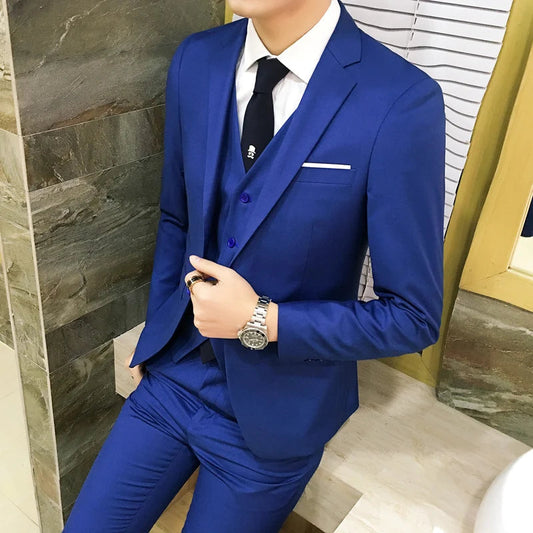 Suit Vest Pants 3 Pcs Set / 2023 Fashion New Men's Casual Boutique Business Solid Color Wedding Groom Suits Trousers Waistcoat SHOWLU FASHION STORE