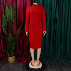 African Women Party Dress 2024 Elegant Turlneck Flare Sleeve Sheath Package Hips Mid Calf Formal Business Work Pencil Dress Midi SHOWLU FASHION STORE