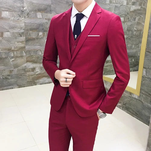 Suit Vest Pants 3 Pcs Set / 2023 Fashion New Men's Casual Boutique Business Solid Color Wedding Groom Suits Trousers Waistcoat SHOWLU FASHION STORE