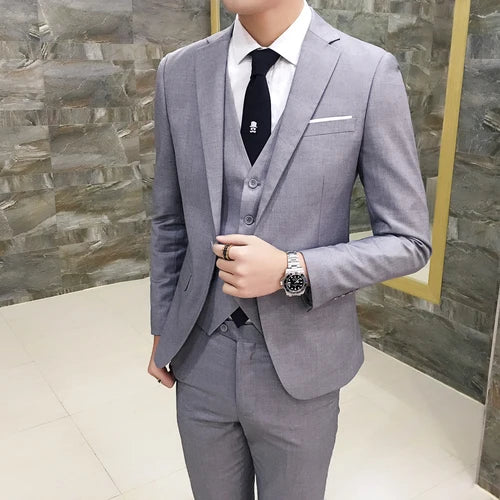 Suit Vest Pants 3 Pcs Set / 2023 Fashion New Men's Casual Boutique Business Solid Color Wedding Groom Suits Trousers Waistcoat SHOWLU FASHION STORE