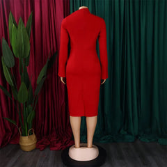 African Women Party Dress 2024 Elegant Turlneck Flare Sleeve Sheath Package Hips Mid Calf Formal Business Work Pencil Dress Midi SHOWLU FASHION STORE