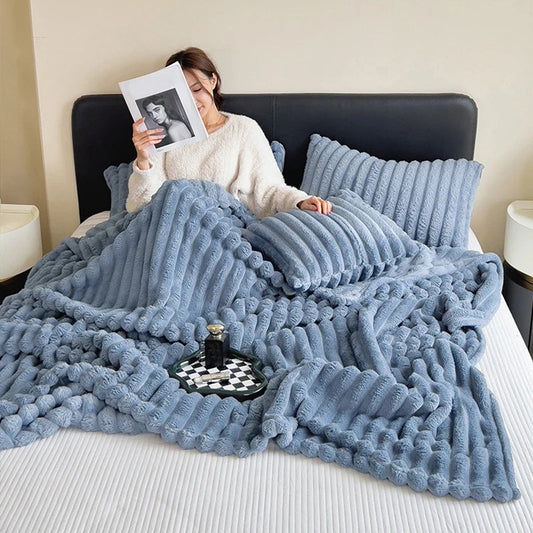 Solid Color Coral Velvet Blanket Soft Double-sided Thicken Bed Cover Office Car Plush Warm Blanket Fluffy Sofa Throw Lap Blanket SHOWLU FASHION STORE