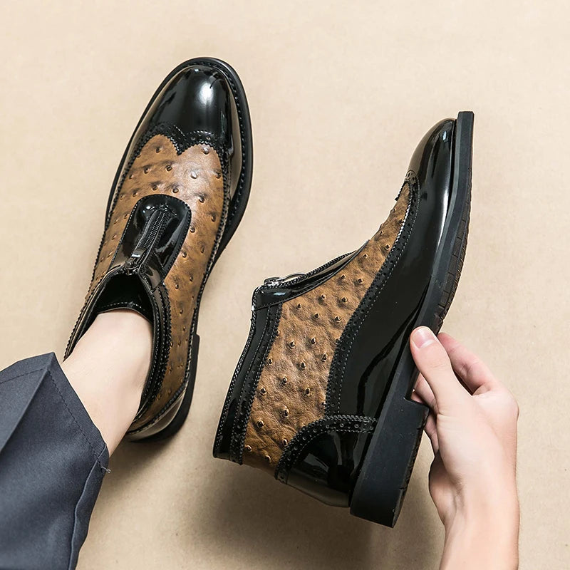 Fashion Leather Boots Ankle Boots Pointed Toe Low Heels Men Casual Platform Chelsea Boots Men's Business Boots and Wedding Shoes SHOWLU FASHION STORE