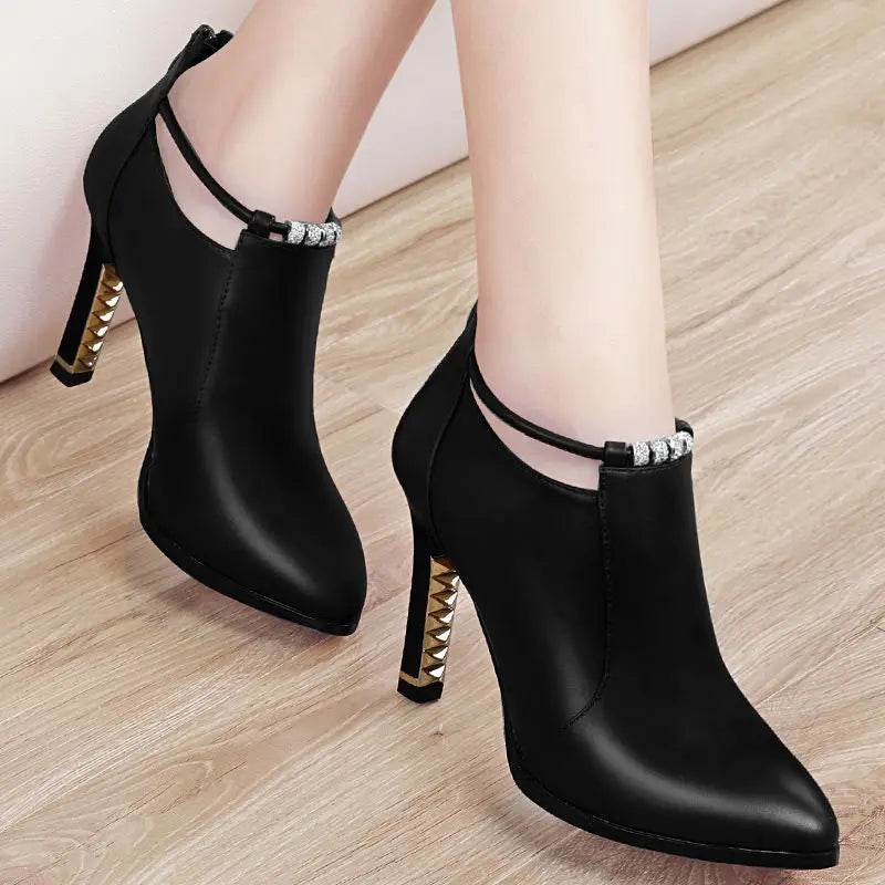 2023 New Women Red Women's Boots Stilettos Heels Ankle Boot Leather Casual Elegant Short Shoes Spring Summer Pumps Size 34 SHOWLU FASHION STORE