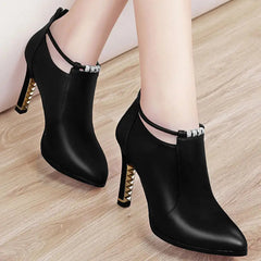 2023 New Women Red Women's Boots Stilettos Heels Ankle Boot Leather Casual Elegant Short Shoes Spring Summer Pumps Size 34 SHOWLU FASHION STORE