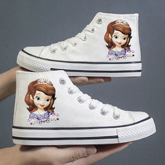 Disney Frozen Elsa Canvas Shoes 2025 New Kids White Shoes Cartoon Snow White Casual Sneakers Kuromi Tennis Shoes Size 26-37 SHOWLU FASHION STORE