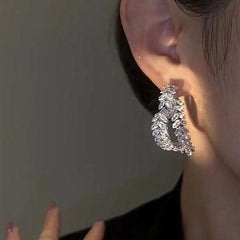 New Design Luxury Zircon Flower Stud Earrings for Women Fashion Brand Jewelry Double Used Crystal Leaves Earrings SHOWLU FASHION STORE