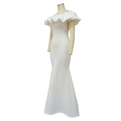 Elegant Women Long Evening Dresses Ruched Off Shoulder Slim Bodycon Mermiad White Dress Formal Party Wedding Guest Gown SHOWLU FASHION STORE
