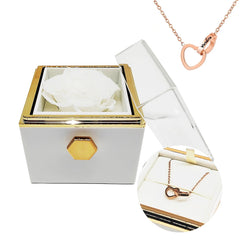 Rotating eternal rose engraved necklace valentines mother day gift box Engraved Interlocking Heart Necklace Eternal Rose Box SHOWLU FASHION STORE