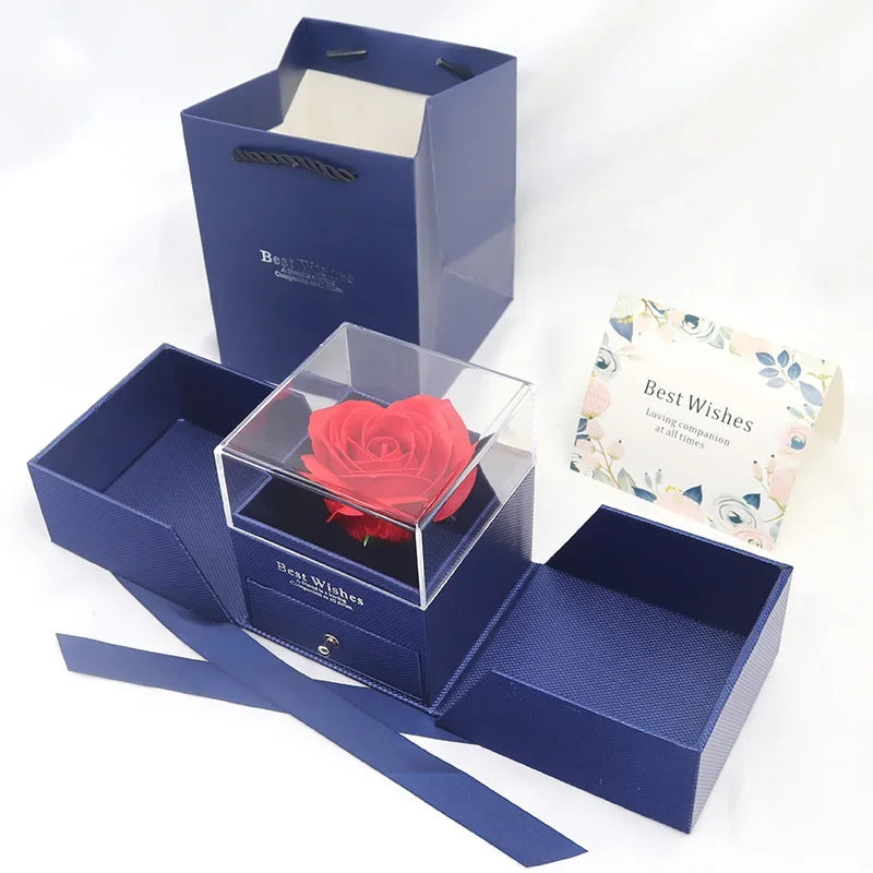 Rose Jewelry Gift Box Bow Packaging Luxury Double Door Drawer Necklace For Girlfriend Mom Simulation Flower Creative Romantic SHOWLU FASHION STORE