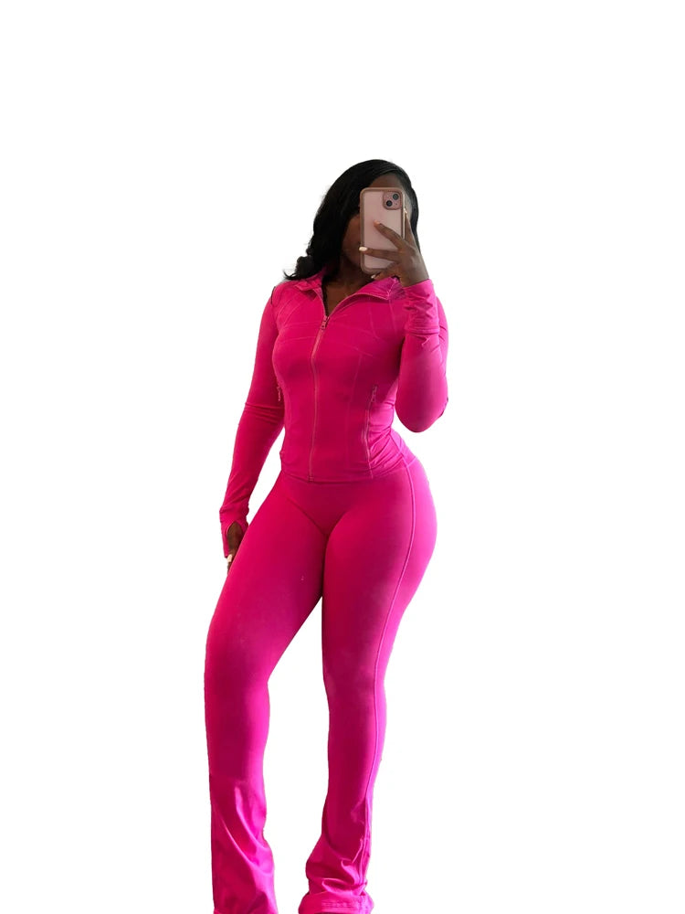 Fall 2024 Women Clothes Two Piece Flared Pants Tracksuits Set Casual Gym Active Wear 2 Piece Set Lounge Womens Matching Sets SHOWLU FASHION STORE