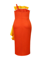 ONTINVA  Women Plus Size Party Dress Sexy One Shoulder Spaghetti Strap Sleeveless Orange Yellow Patchwork Slim Fit Prom Gowns SHOWLU FASHION STORE