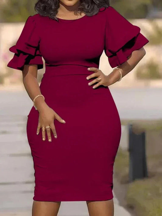 Chamliforve 2023 Dresses for Women Autumn Elegant Short Sleeve O-neck Plus Size Party Evening Bodycon Dress SHOWLU FASHION STORE