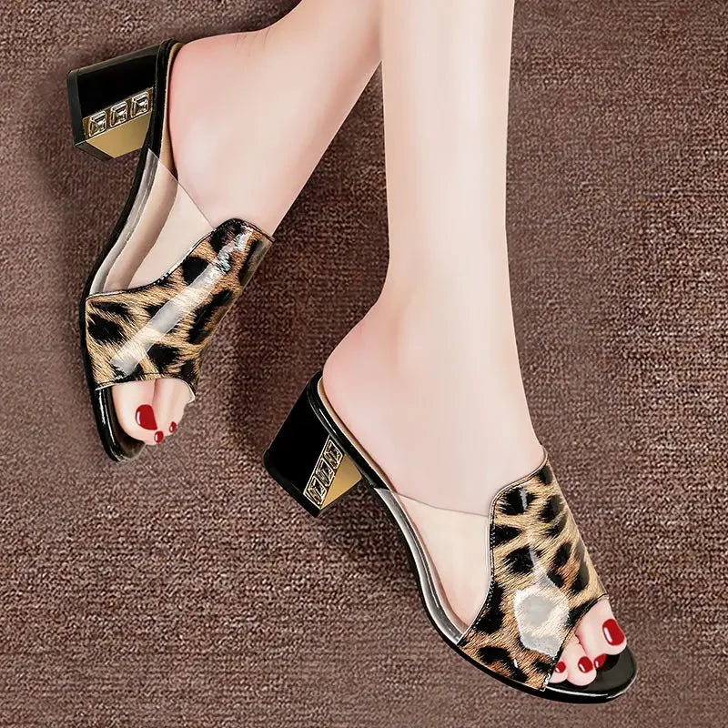 New Slippers Women Peep Toe High Heels Summer Shoes Wear Square Heel Women Shoes Fashion Slippers Ladies Shoes Thick Heel Women SHOWLU FASHION STORE