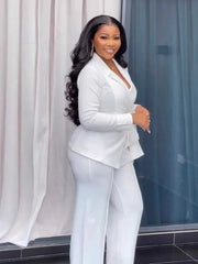 Autumn Womens White Suit Long Sleeve Fashion Blazer Suit with Straight Trouser Chic Elegant Pant Sets Wholesale Dropshipping SHOWLU FASHION STORE