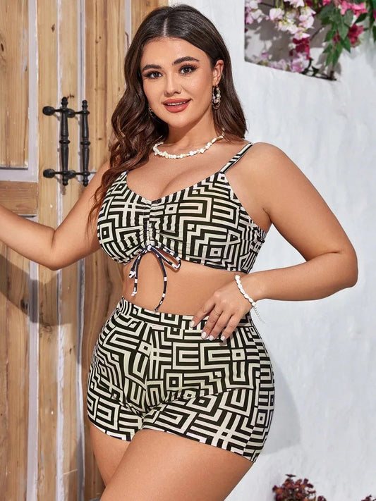 2025 Plus Bikini Three Piece Cover Up Long Sleeve Sand Chiffon Fat Model Real Time Swimwear 0XL-5XL Sexy Cross border