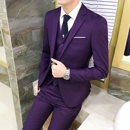 Suit Vest Pants 3 Pcs Set / 2023 Fashion New Men's Casual Boutique Business Solid Color Wedding Groom Suits Trousers Waistcoat SHOWLU FASHION STORE