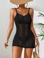 Knitting Hollow Out Texture Swimsuit Cover-Up Sleeveless Sexy See-Through Short Dress Women Summer Sunbathing Beachwear SHOWLU FASHION STORE