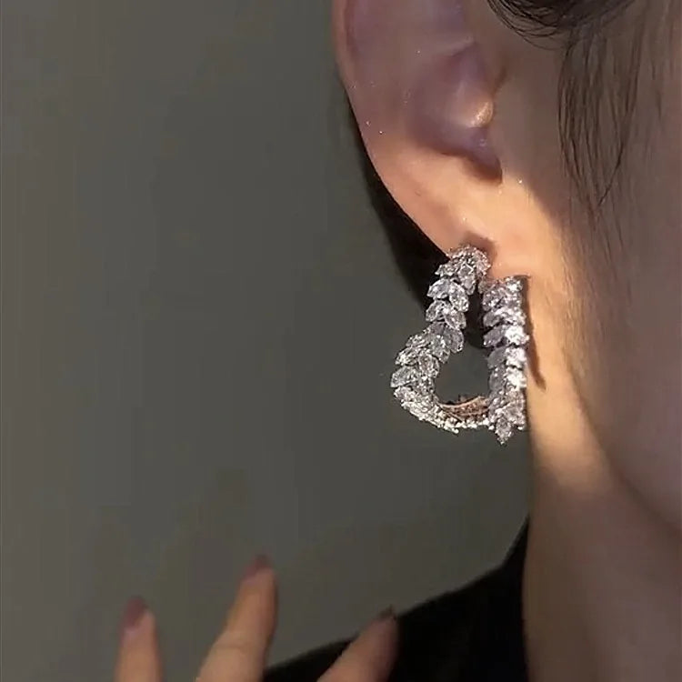 New Design Luxury Zircon Flower Stud Earrings for Women Fashion Brand Jewelry Double Used Crystal Leaves Earrings SHOWLU FASHION STORE