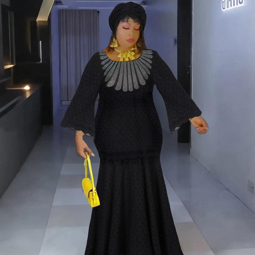 Plus Size African Party Dresses for Women Dashiki Ankara Lace Evening Gown Abayas Robe Muslim Kaftan Maxi Long Dress 2024 SHOWLU FASHION STORE