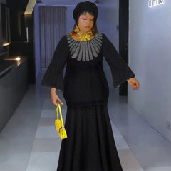 Plus Size African Party Dresses for Women Dashiki Ankara Lace Evening Gown Abayas Robe Muslim Kaftan Maxi Long Dress 2024 SHOWLU FASHION STORE
