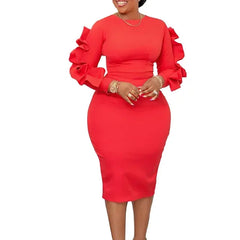 Elegant African Women Dresses White Party Dress Sexy Long Lace Sleeve Peplum Knee Length Christmas Event Evening Africa Gowns SHOWLU FASHION STORE