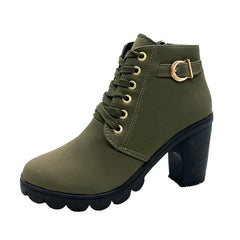 New Spring Winter Women Pumps Boots High Quality Lace-up European Ladies Shoes PU High Heels Boots Fast Delivery Platform Boots SHOWLU FASHION STORE