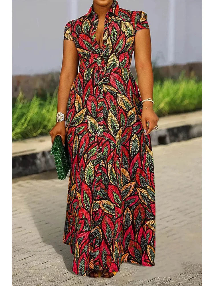 Plus Size Women'S Printed Shirt Dress Women'S Casual Midi Holiday Spring/Summer Dress Women'S Loose Beach Skirt Shirt Maxi Dress SHOWLU FASHION STORE