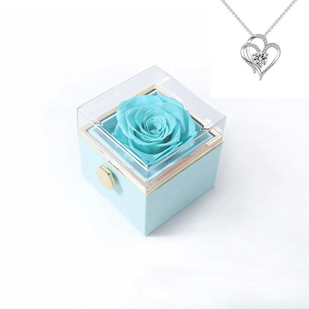 Rotating Rose Gift Box Acrylic Ring Necklace Preserved Flower Jewelry Box For Girlfriend Mother Valentine's Day Christmas Gifts SHOWLU FASHION STORE