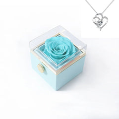 Rotating Rose Gift Box Acrylic Ring Necklace Preserved Flower Jewelry Box For Girlfriend Mother Valentine's Day Christmas Gifts SHOWLU FASHION STORE