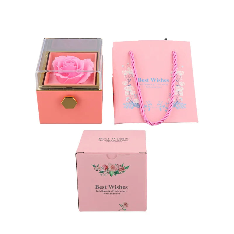1PC Rotating Eternal Rose Flower Jewelry Box Ring Earrings Necklace Storage Boxes Wedding Valentine's Day Gift Boxes for Lovers SHOWLU FASHION STORE
