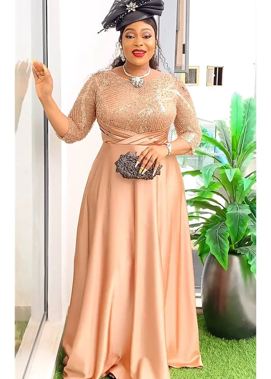 Plus Size African Party Dresses for Women 2025 Fashion Dashiki Ankara Sequin Wedding Christmas Gowns Elegant Muslim Maxi Dress SHOWLU FASHION STORE