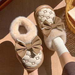 Platform Ankle Boots Female Bowknot Designer Winter Snow Booties Indoor Fluffy Slippers Women House Flats Fashion Footwear Warm SHOWLU FASHION STORE