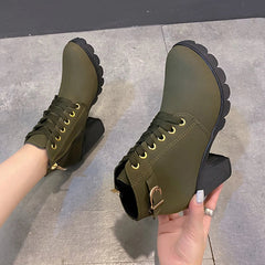 New Spring Winter Women Pumps Boots High Quality Lace-up European Ladies Shoes PU High Heels Boots Fast Delivery Platform Boots SHOWLU FASHION STORE
