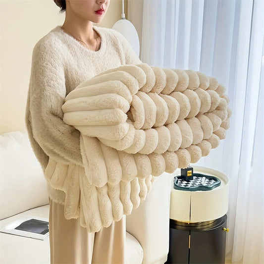 Solid Color Coral Velvet Blanket Soft Double-sided Thicken Bed Cover Office Car Plush Warm Blanket Fluffy Sofa Throw Lap Blanket SHOWLU FASHION STORE