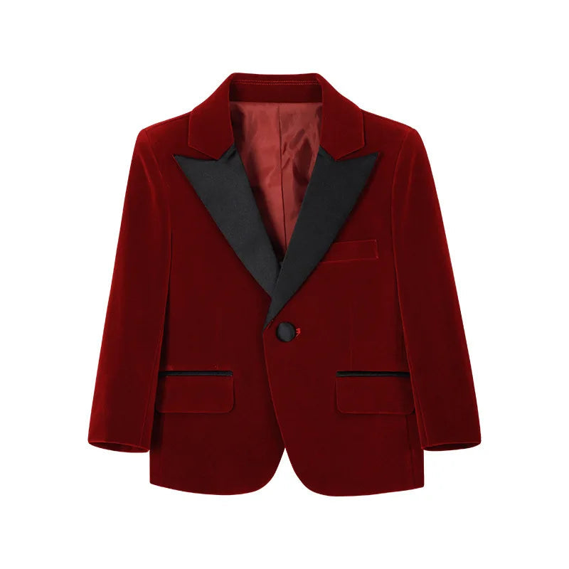 Autumn Boys Red Velvet Suit Set Children Birthday Party Wedding Host Piano Performance Costume Kids Blazer Pants Bowtie Outfit SHOWLU FASHION STORE