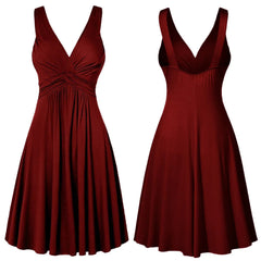 Plus Size Sling Pleated Slim Flare Skirt Dresses Women V-neck Cocktail Party Dress Gown Retro Vestidos de fiesta Female Sundress SHOWLU FASHION STORE